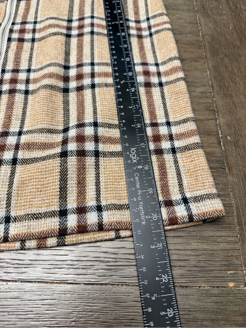 Fashion Nova Beige Plaid Zip-Front Pencil Skirt L